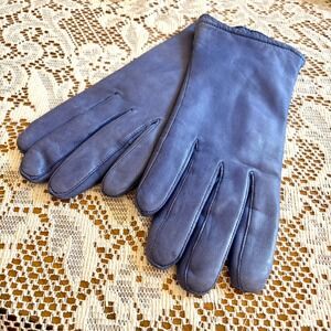 Vintage Grandoe Periwinkle Blue Soft Leather Dress Gloves M Acrylic Knit Lined